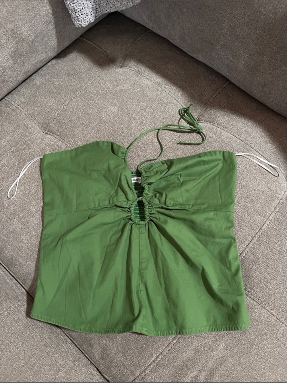 Green Drawstring Front Strapless Women’s Top
